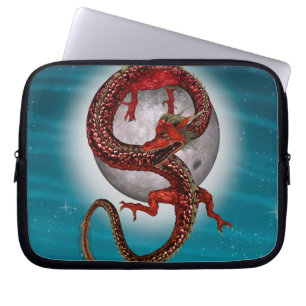 Red Moon Dragon Celestial Fantasy Art Laptop Sleeve