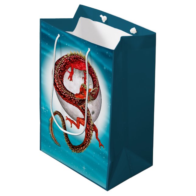 Red Moon Dragon Celestial Fantasy Art Medium Gift Bag (Front Angled)