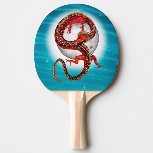 Red Moon Dragon Celestial Fantasy Art Ping Pong Paddle (Front)