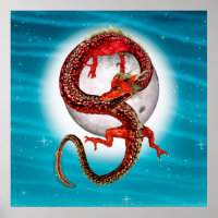 Red Moon Dragon Celestial Fantasy Art