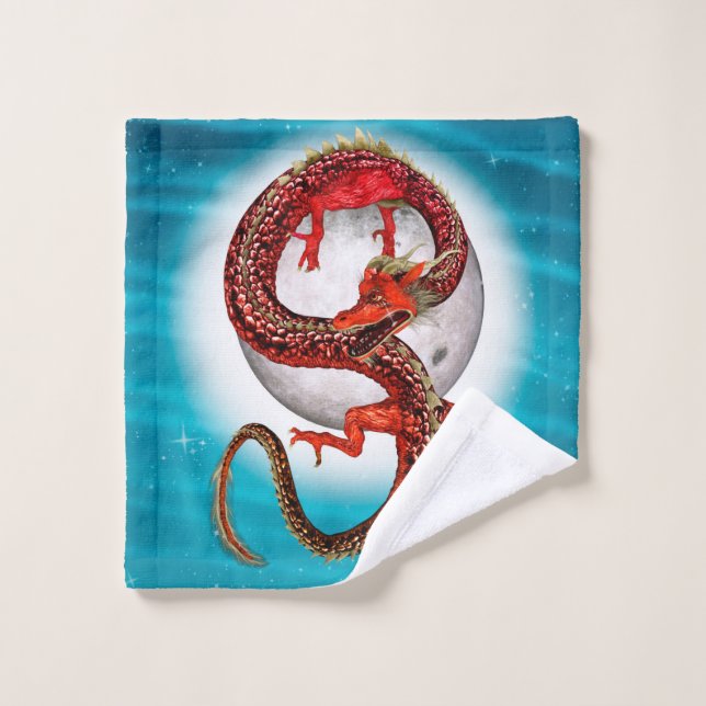 Red Moon Dragon Celestial Fantasy Art Wash Cloth (Wash Cloth)