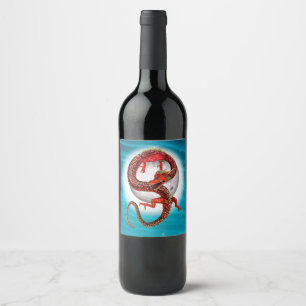 Red Moon Dragon Celestial Fantasy Art Wine Label