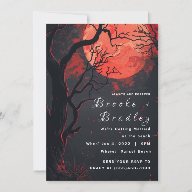 Red Moon Gothic Forest Wedding Invitation (Front)