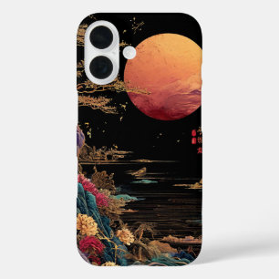 Red moon over a lake iPhone 16 case