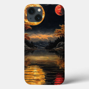 Red Moon Over Water Romantic Night Sky Aesthetic iPhone 13 Case