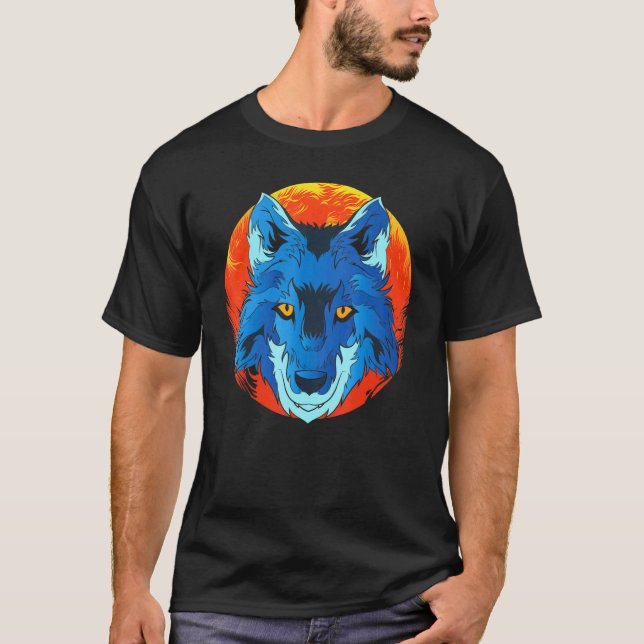 Red Moon Predator Forest Animal Wolf T-Shirt (Front)