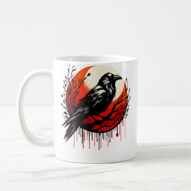 Red Moon Raven Black Crow Coffee Mug (Left)