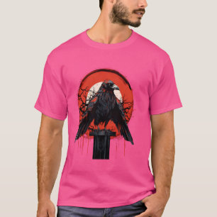 Red Moon Raven Graphic Black Crow Design T-Shirt