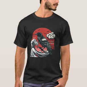Red Moon Raven Graphic Black Crow Design T-Shirt