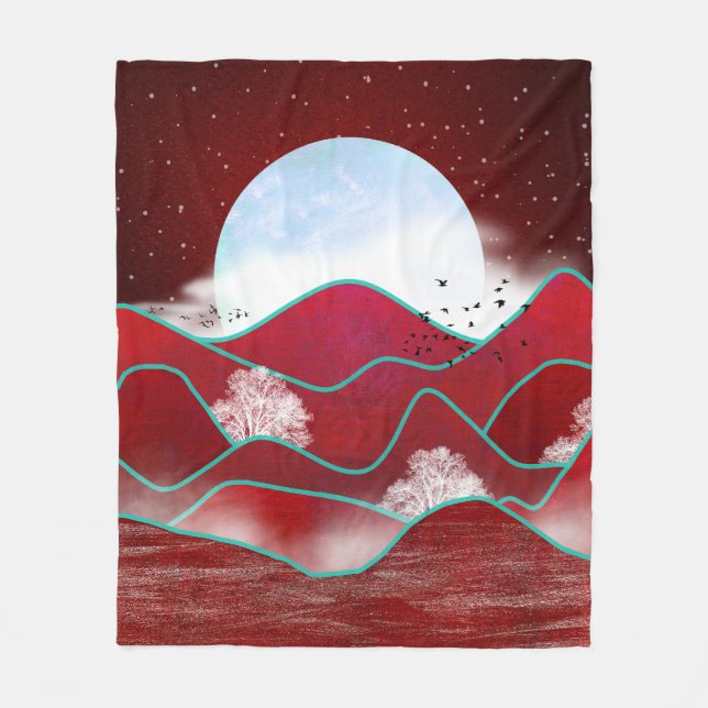Red Moonrise Fleece Blanket (Front)