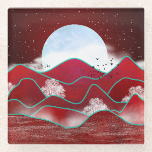 Red Moonrise Glass Coaster