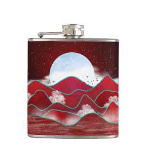 Red Moonrise Hip Flask