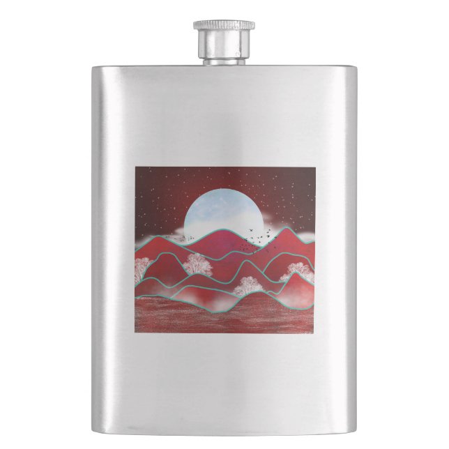 Red Moonrise Hip Flask (Front)
