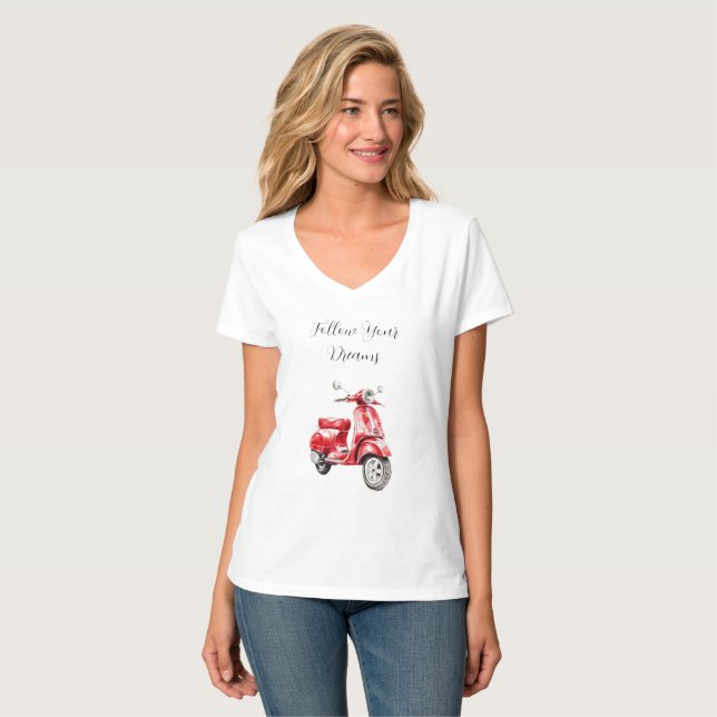 Red Moped Follow Dreams T-Shirt (Front Full)