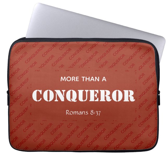 Red MORE THAN A CONQUEROR Christian Laptop Sleeve (Front)