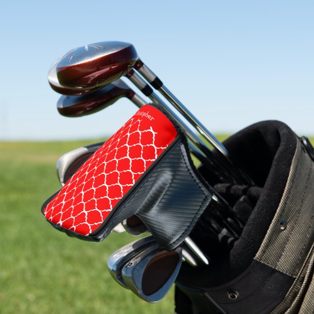 Red Moroccan Pattern Design Golf Head Cover (In Situ)