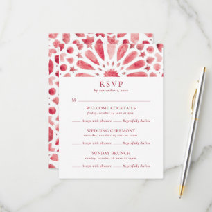 Red Moroccan Pattern Multi Event Wedding RSVP Card