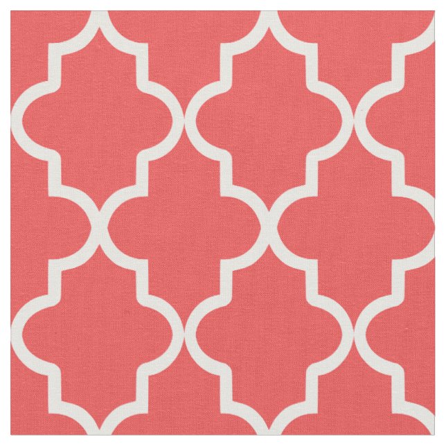 Red Moroccan Quatrefoil Fabric (Close Up)