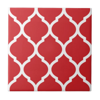 Red Moroccan Quatrefoil Patterned Ceramic Tile