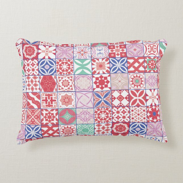 Red Moroccan tile Decorative Cushion (Front)