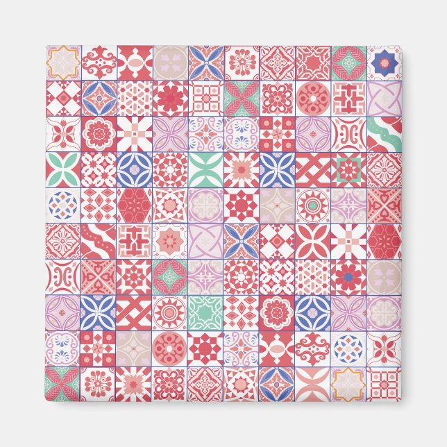 Red Moroccan tile Magnet (Front)