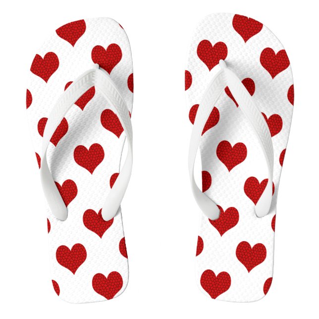 Red Mosaic Heart Pattern Jandals (Footbed)