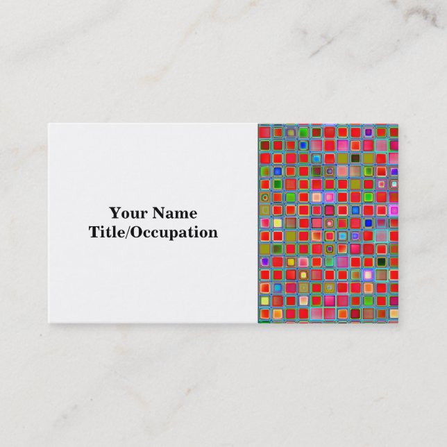 Red, Moss Green And Blue 'Clay' Tiles Pattern Business Card (Front)