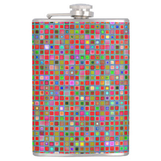 Red, Moss Green And Blue 'Clay' Tiles Pattern Hip Flask