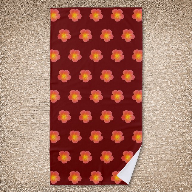 Red Moss Rose Flower Seamless Pattern on Beach Towel (Creator Uploaded)
