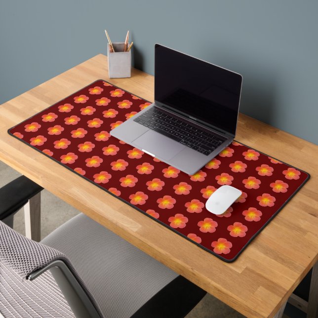 Red Moss Rose Flower Seamless Pattern on Desk Mat (Office 2)