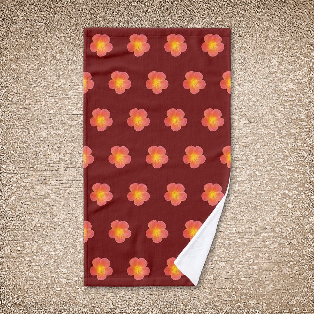 Red Moss Rose Flower Seamless Pattern on Hand Towel (Red Moss Rose flower seamless pattern on hand towel)