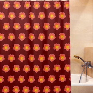 Red Moss Rose Flower Seamless Pattern on Shower Curtain