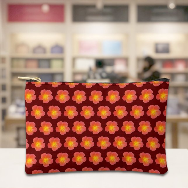 Red Moss Rose Seamless Pattern Pouch (Pouch with seamless pattern of a red moss rose)