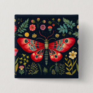 Red Moth In The Night Garden 15 Cm Square Badge