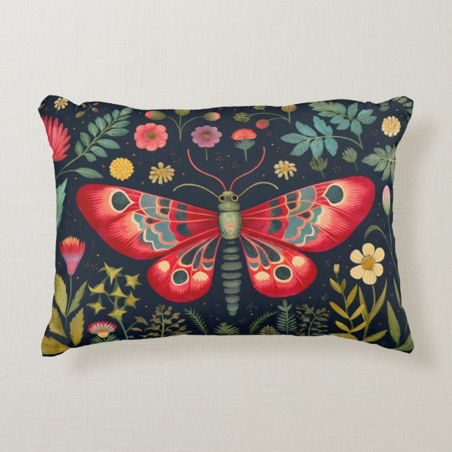 Red Moth In The Night Garden Decorative Cushion (Front)