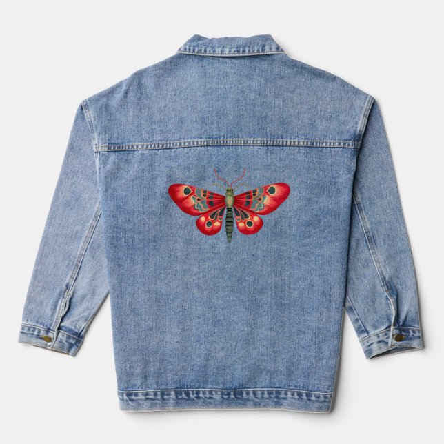 Red Moth In The Night Garden Denim Jacket (Back)