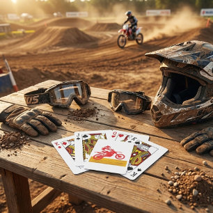 Red Motocross Dirt Bike Rider Silhouette Playing Cards