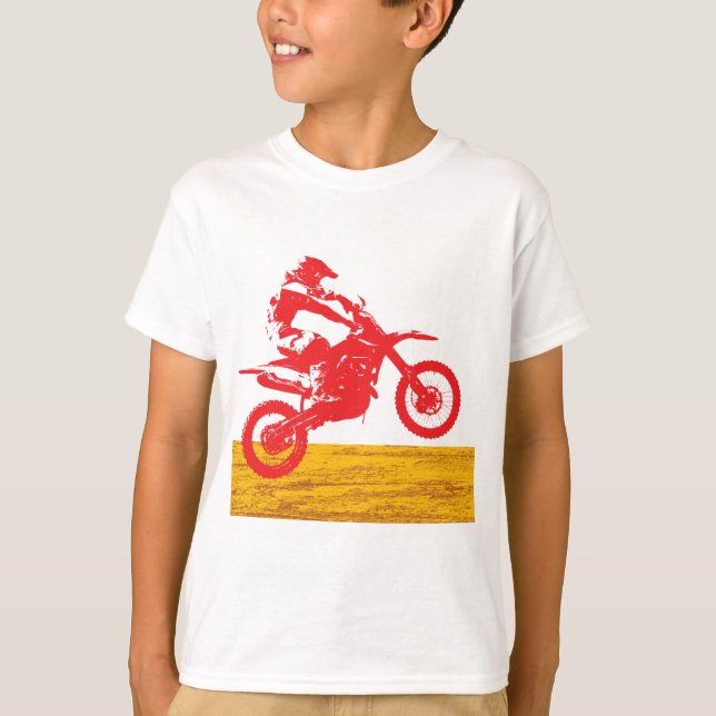 Red Motocross Dirt Bike Rider Silhouette T-Shirt (Front)