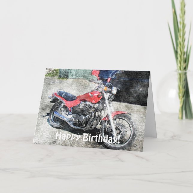 Red Motorbike Biker Fun Birthday Card (Front)