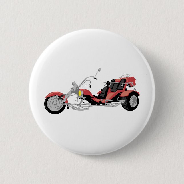 red motorcycle trike 6 cm round badge (Front)