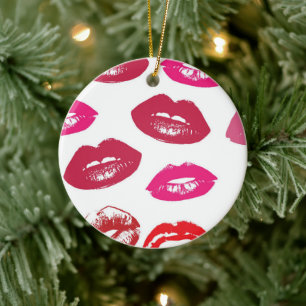 Red mouths Pattern Personalised Ceramic Tree Decoration