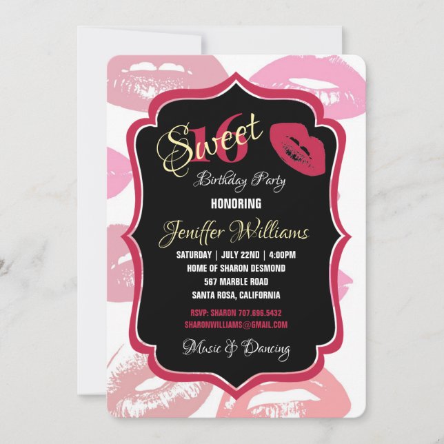 Red mouths Pattern Personalised                    Invitation (Front)