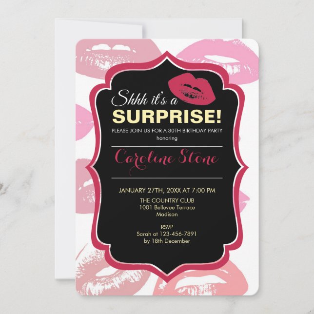 Red mouths Pattern Personalised                    Invitation (Front)