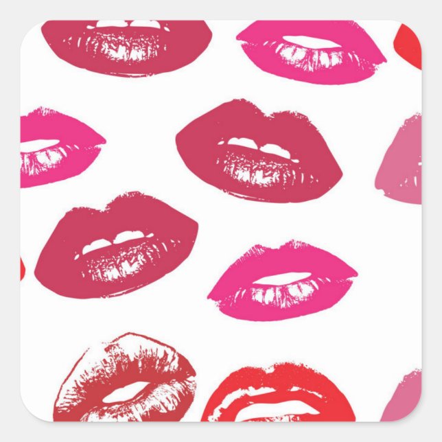 Red mouths Pattern Personalised Square Sticker (Front)