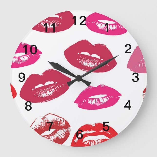 Red mouths Pattern Personalized Large Clock (Front)