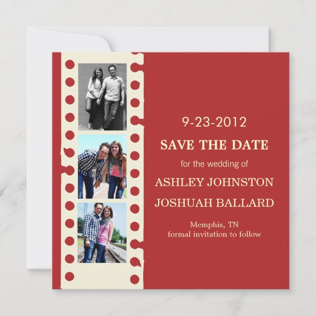 Red Movie Film Strip Save The Date Invites (Front)
