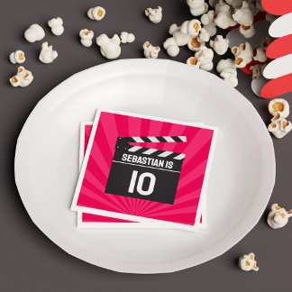 Red Movie Night Clapperboard Kids Birthday Party Napkin