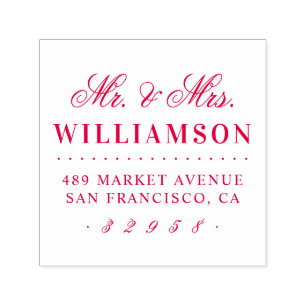 Red Mr. & Mrs. Family Name Wedding Return Address Self-inking Stamp