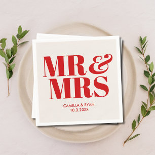 Red Mr & Mrs Personalised Wedding Napkins