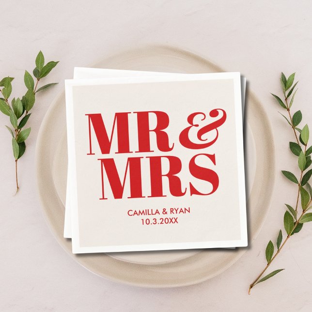 Red Mr & Mrs Personalised Wedding Napkins (Red Mr & Mrs Personalized Wedding Napkins)